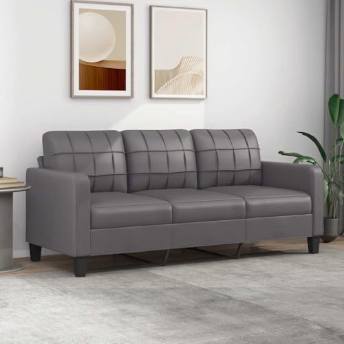 QZZCED 3-Sitzer-Sofa Grau Schlafzimmersofas Wohnzimmersofa für Wohnzimmer 180 cm Kunstleder von QZZCED