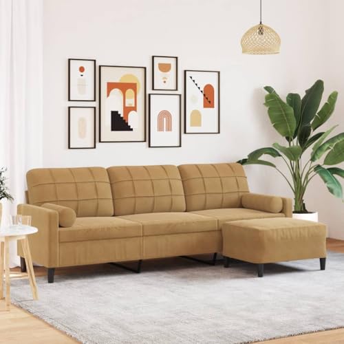 QZZCED 3-Sitzer-Sofa mit Hocker Braun Multifunktionales Sofa Bürosofas für Schlafzimmer 210 cm Samt von QZZCED