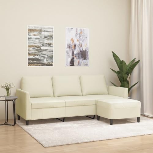 QZZCED 3-Sitzer-Sofa mit Hocker Creme Wohnzimmersofas Wohnzimmersofa für Hotel 180 cm Kunstleder von QZZCED