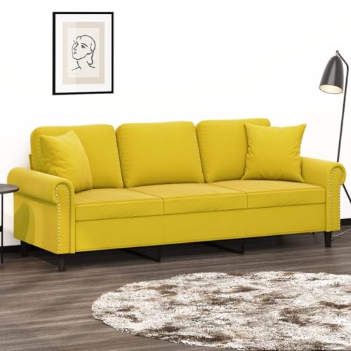 QZZCED 3-Sitzer-Sofa mit Zierkissen Gelb Wohnzimmersofa Multifunktionales Sofa für Büro 180 cm Samt von QZZCED