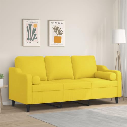 QZZCED 3-Sitzer-Sofa mit Zierkissen Hellgelb Multifunktionales Sofa Bürosofas für Schlafzimmer 180 cm Stoff von QZZCED