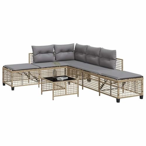 QZZCED 3-TLG. Garten-Ecksofa-Set mit Kissen Beige Poly Rattan Balkon Sofa Set Garten Couch Set für Rasenflächen von QZZCED