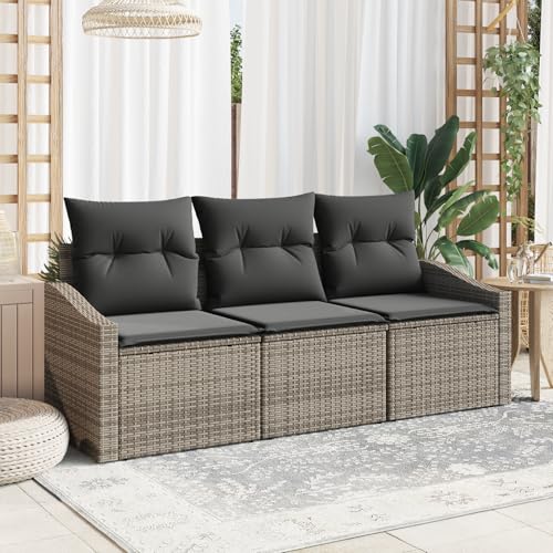 QZZCED 3-TLG. Garten-Essgruppe mit Kissen Grau Poly Rattan Terrassensofa Set Terrassenmöbel Set für Innenhöfe QZZCED 3-TLG. Garten-Essgruppe mit Kissen Grau Poly Rattan Terrassensofa Set Terrassenmöbel Set für Innenhöfe von QZZCED