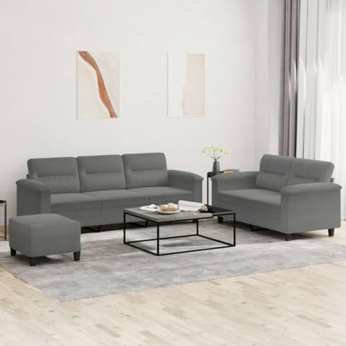 QZZCED 3-TLG. Sofagarnitur mit Kissen Dunkelgrau Mikrofasergewebe Wohnzimmersofa Schlafzimmersofas für Schlafzimmer von QZZCED