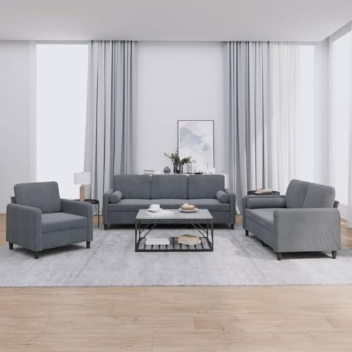 QZZCED 3-TLG. Sofagarnitur mit Kissen Dunkelgrau Samt Bürosofas Schlafzimmersofas für Hotel von QZZCED
