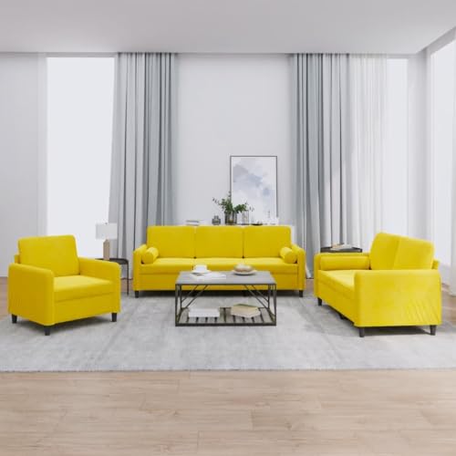 QZZCED 3-TLG. Sofagarnitur mit Kissen Gelb Samt Schlafzimmersofas Wohnzimmersofa für Gästehaus von QZZCED