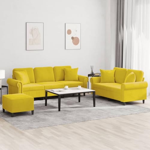 QZZCED 3-TLG. Sofagarnitur mit Kissen Gelb Samt Schlafzimmersofas Wohnzimmersofa für Wohnzimmer von QZZCED