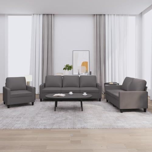 QZZCED 3-TLG. Sofagarnitur mit Kissen Grau Kunstleder Multifunktionales Sofa Bürosofas für Hotel von QZZCED