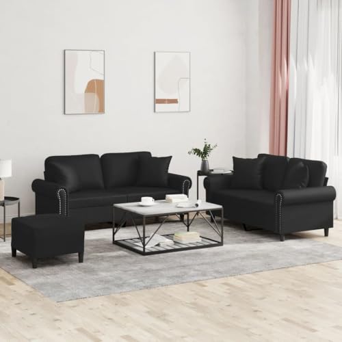 QZZCED 3-TLG. Sofagarnitur mit Kissen Schwarz Kunstleder Schlafzimmersofas Multifunktionales Sofa für zweites Schlafzimmer von QZZCED