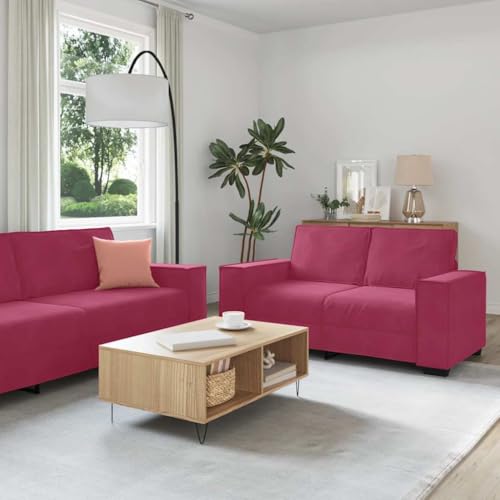 QZZCED 3-TLG. Sofagarnitur mit Kissen Weinrot Samt Wohnzimmersofa Multifunktionales Sofa für zweites Schlafzimmer von QZZCED