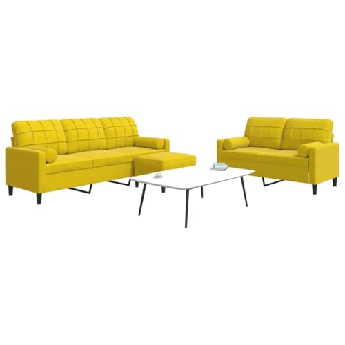 QZZCED 3-TLG. Sofagarnitur mit Kissen und Nackenrollen Gelb Samt Wohnzimmersofas Wohnzimmersofa für Wohnzimmer von QZZCED