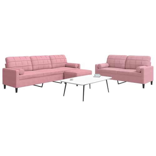 QZZCED 3-TLG. Sofagarnitur mit Kissen und Nackenrollen Rosa Samt Wohnzimmersofa Multifunktionales Sofa für zweites Schlafzimmer von QZZCED