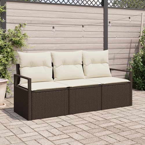 QZZCED 3-teiliges Garten Sofa Set mit Kissen Braun Poly Rattan Terrassensofa Set Outdoor Lounge Möbel für Rasenflächen QZZCED 3-teiliges Garten Sofa Set mit Kissen Braun Poly Rattan Terrassensofa Set Outdoor Lounge Möbel für Rasenflächen von QZZCED