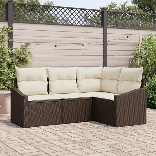 QZZCED 4-TLG. Garten-Essgruppe mit Kissen Braun Poly Rattan Terrassensofa Set Balkon Sofa Set für Gärten QZZCED 4-TLG. Garten-Essgruppe mit Kissen Braun Poly Rattan Terrassensofa Set Balkon Sofa Set für Gärten von QZZCED