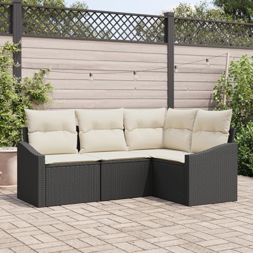 QZZCED 4-TLG. Garten-Essgruppe mit Kissen Schwarz Poly Rattan Garten Couch Set Outdoor Sofa Set für Balkone QZZCED 4-TLG. Garten-Essgruppe mit Kissen Schwarz Poly Rattan Garten Couch Set Outdoor Sofa Set für Balkone von QZZCED