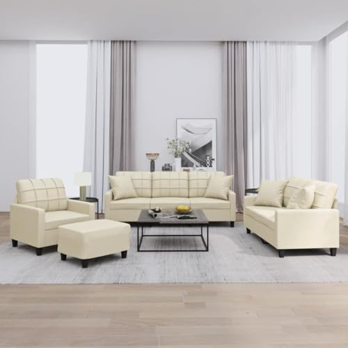QZZCED 4-TLG. Sofagarnitur mit Kissen Creme Kunstleder Bürosofas Wohnzimmersofas für zweites Schlafzimmer von QZZCED