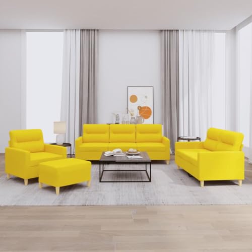 QZZCED 4-TLG. Sofagarnitur mit Kissen Hellgelb Stoff Multifunktionales Sofa Wohnzimmersofa für Schlafzimmer von QZZCED