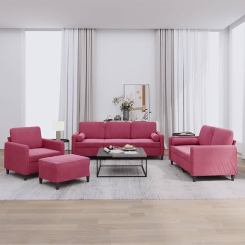 QZZCED 4-TLG. Sofagarnitur mit Kissen Weinrot Samt Schlafzimmersofas Wohnzimmersofa für Schlafzimmer von QZZCED
