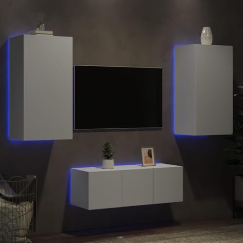 QZZCED 4-TLG. Wohnwand mit LED-Beleuchtung Weiß Holzwerkstoff TV Möbel Multifunktionaler TV-Ständer für Empfangsraum Schlafzimmer QZZCED 4-TLG. Wohnwand mit LED-Beleuchtung Weiß Holzwerkstoff TV Möbel Multifunktionaler TV-Ständer für Empfangsraum Schlafzimmer von QZZCED