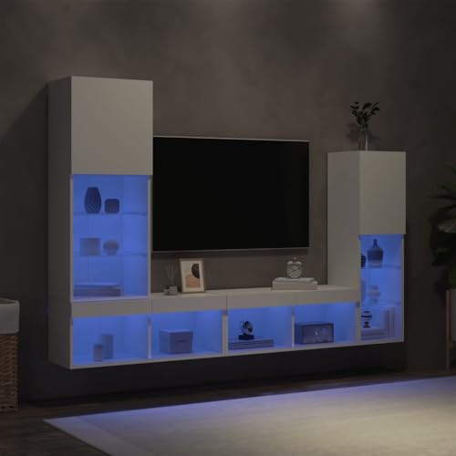 QZZCED 4-TLG. Wohnwand mit LED-Beleuchtung Weiß Holzwerkstoff Wohnzimmertisch TV Sideboard für Wohnzimmer Empfangsraum von QZZCED