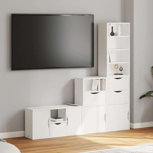 QZZCED 4-TLG. Wohnwand mit Stauraum ODDA Weiß Massivholz Kiefer TV Sideboard Fernsehschrank für Schlafzimmer Empfangsraum QZZCED 4-TLG. Wohnwand mit Stauraum ODDA Weiß Massivholz Kiefer TV Sideboard Fernsehschrank für Schlafzimmer Empfangsraum von QZZCED