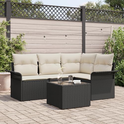 QZZCED 4-teiliges Garten-Sofa-Set mit Kissen braunes Poly-Rattan Terrassensofa Set Terrassenmöbel Set für Innenhöfe von QZZCED