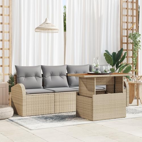 QZZCED 5-TLG. Garten-Essgruppe mit Kissen Beige Poly Rattan Akazie Terrassensofa Set Garten Lounge Set für Innenhöfe QZZCED 5-TLG. Garten-Essgruppe mit Kissen Beige Poly Rattan Akazie Terrassensofa Set Garten Lounge Set für Innenhöfe von QZZCED