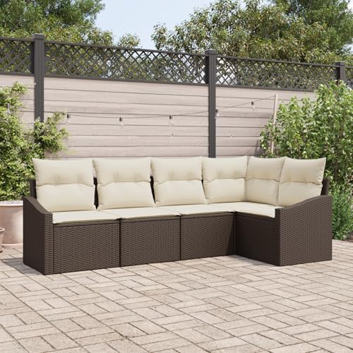 QZZCED 5-TLG. Garten-Essgruppe mit Kissen Braun Poly Rattan Terrassensofa Set Garten Couch Set für Rasenflächen QZZCED 5-TLG. Garten-Essgruppe mit Kissen Braun Poly Rattan Terrassensofa Set Garten Couch Set für Rasenflächen von QZZCED