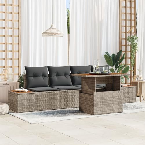 QZZCED 5-TLG. Garten-Essgruppe mit Kissen Grau Poly Rattan Akazie Balkon Sofa Set Gartenmöbel Set für Innenhöfe QZZCED 5-TLG. Garten-Essgruppe mit Kissen Grau Poly Rattan Akazie Balkon Sofa Set Gartenmöbel Set für Innenhöfe von QZZCED