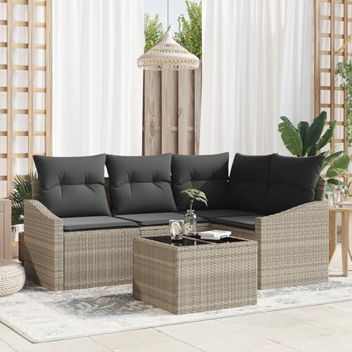 QZZCED 5-TLG. Garten-Essgruppe mit Kissen Grau Poly Rattan Balkon Sofa Set Gartenmöbel Set für Gärten QZZCED 5-TLG. Garten-Essgruppe mit Kissen Grau Poly Rattan Balkon Sofa Set Gartenmöbel Set für Gärten von QZZCED