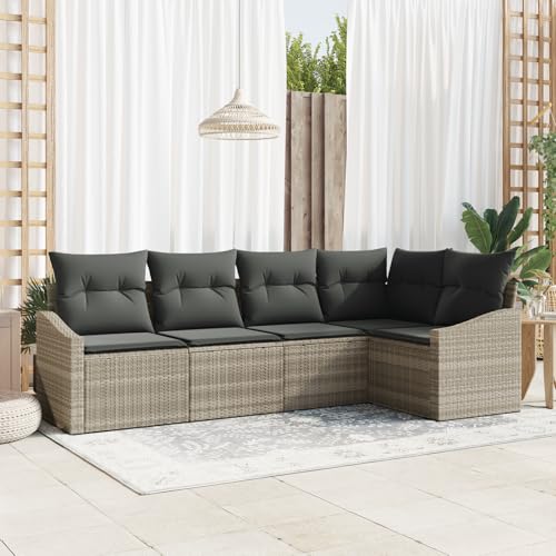 QZZCED 5-TLG. Garten-Essgruppe mit Kissen Hellgrau Poly Rattan Terrassenmöbel Set Terrassensofa Set für Gärten QZZCED 5-TLG. Garten-Essgruppe mit Kissen Hellgrau Poly Rattan Terrassenmöbel Set Terrassensofa Set für Gärten von QZZCED