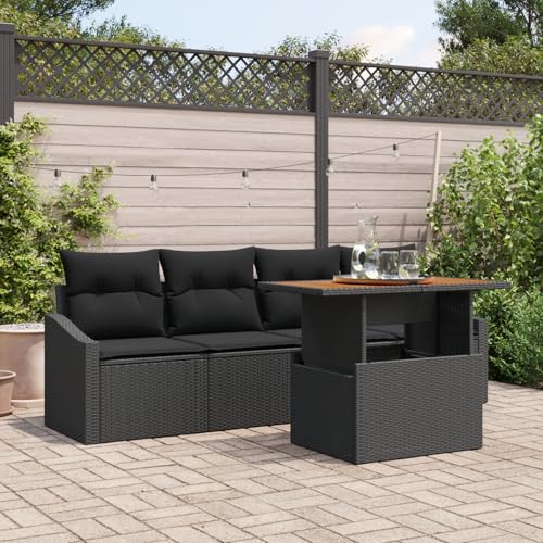 QZZCED 5-TLG. Garten-Essgruppe mit Kissen Schwarz Poly Rattan Akazie Terrassenmöbel Set Outdoor Lounge Möbel für Balkone QZZCED 5-TLG. Garten-Essgruppe mit Kissen Schwarz Poly Rattan Akazie Terrassenmöbel Set Outdoor Lounge Möbel für Balkone von QZZCED