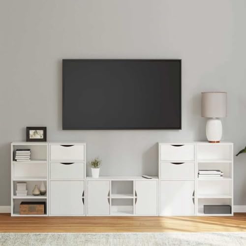QZZCED 5-TLG. Wohnwand mit Stauraum ODDA Weiß Massivholz Kiefer TV Sideboard TV Möbel für Büro Arbeitszimmer von QZZCED