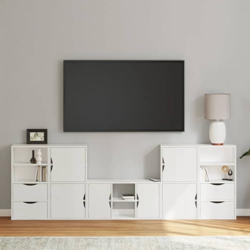 QZZCED 5-TLG. Wohnwand mit Stauraum ODDA Weiß Massivholz Kiefer Wohnzimmertisch Multifunktionaler TV-Ständer für Schlafzimmer Wohnzimmer QZZCED 5-TLG. Wohnwand mit Stauraum ODDA Weiß Massivholz Kiefer Wohnzimmertisch Multifunktionaler TV-Ständer für Schlafzimmer Wohnzimmer von QZZCED