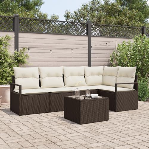 QZZCED 5-teilige Garten-Sofa-Set mit Kissen Grau Poly Rattan Garten Lounge Set Balkon Sofa Set für Gärten von QZZCED