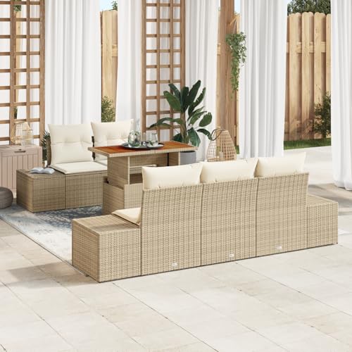 QZZCED 6-TLG. Garten-Essgruppe mit Kissen Beige Poly Rattan Akazie Garten Lounge Set Gartenmöbel Set für Balkone QZZCED 6-TLG. Garten-Essgruppe mit Kissen Beige Poly Rattan Akazie Garten Lounge Set Gartenmöbel Set für Balkone von QZZCED