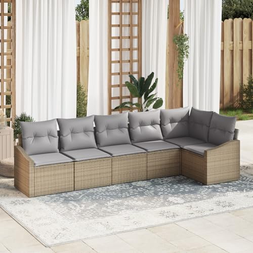 QZZCED 6-TLG. Garten-Essgruppe mit Kissen Beige Poly Rattan Balkon Sofa Set Terrassenmöbel Set für Rasenflächen QZZCED 6-TLG. Garten-Essgruppe mit Kissen Beige Poly Rattan Balkon Sofa Set Terrassenmöbel Set für Rasenflächen von QZZCED