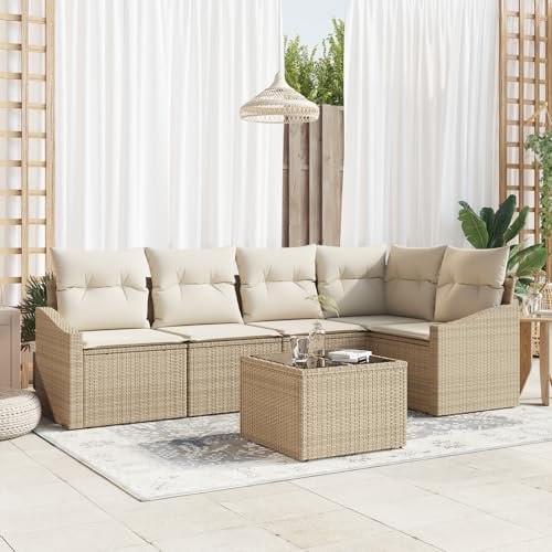 QZZCED 6-TLG. Garten-Essgruppe mit Kissen Braun Poly Rattan Garten Couch Set Outdoor Lounge Möbel für Innenhöfe QZZCED 6-TLG. Garten-Essgruppe mit Kissen Braun Poly Rattan Garten Couch Set Outdoor Lounge Möbel für Innenhöfe von QZZCED
