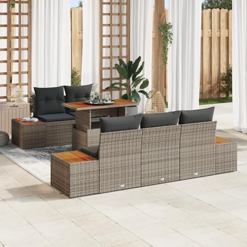 QZZCED 6-TLG. Garten-Essgruppe mit Kissen Grau Poly Rattan Akazie Balkon Sofa Set Outdoor Lounge Möbel für Innenhöfe QZZCED 6-TLG. Garten-Essgruppe mit Kissen Grau Poly Rattan Akazie Balkon Sofa Set Outdoor Lounge Möbel für Innenhöfe von QZZCED