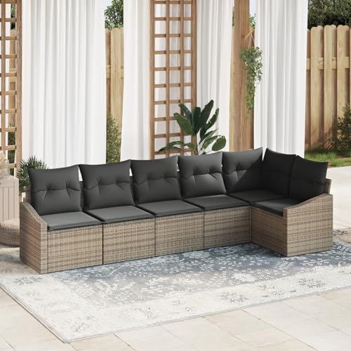 QZZCED 6-TLG. Garten-Essgruppe mit Kissen Grau Poly Rattan Outdoor Lounge Möbel Terrassensofa Set für Gärten QZZCED 6-TLG. Garten-Essgruppe mit Kissen Grau Poly Rattan Outdoor Lounge Möbel Terrassensofa Set für Gärten von QZZCED
