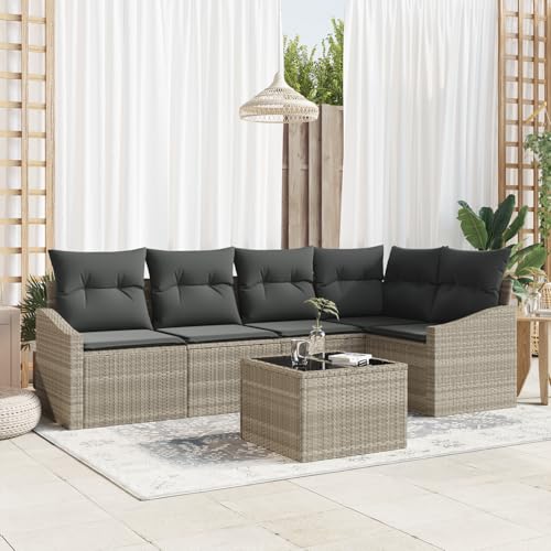 QZZCED 6-TLG. Garten-Essgruppe mit Kissen Grau Poly Rattan Terrassenmöbel Set Garten Couch Set für Gärten QZZCED 6-TLG. Garten-Essgruppe mit Kissen Grau Poly Rattan Terrassenmöbel Set Garten Couch Set für Gärten von QZZCED