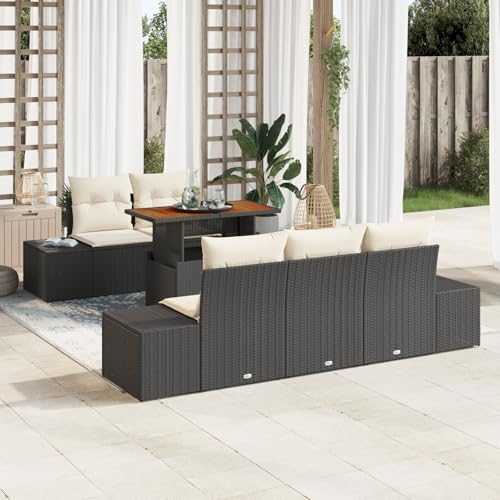 QZZCED 6-TLG. Garten-Essgruppe mit Kissen Schwarz Poly Rattan Akazie Outdoor Sofa Set Garten Couch Set für Innenhöfe QZZCED 6-TLG. Garten-Essgruppe mit Kissen Schwarz Poly Rattan Akazie Outdoor Sofa Set Garten Couch Set für Innenhöfe von QZZCED