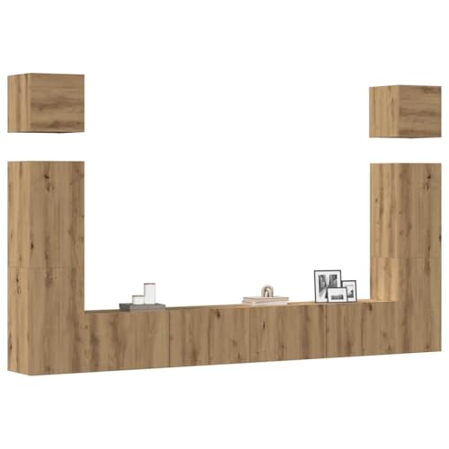 QZZCED 6-TLG. TV-Schrank-Set Wandmontage Artisan-Eiche Holzwerkstoff Wohnzimmerschrank Multifunktionaler TV-Ständer für Arbeitszimmer Schlafzimmer von QZZCED