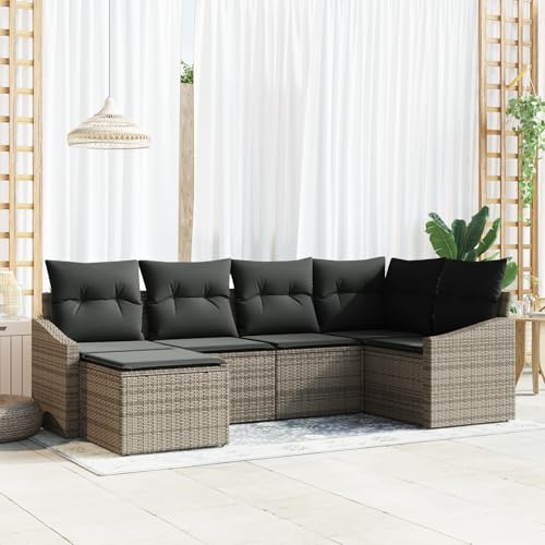 QZZCED 6-teilige Garten-Essgruppe mit Kissen Grau Poly Rattan Garten Lounge Set Terrassenmöbel Set für Balkone QZZCED 6-teilige Garten-Essgruppe mit Kissen Grau Poly Rattan Garten Lounge Set Terrassenmöbel Set für Balkone von QZZCED