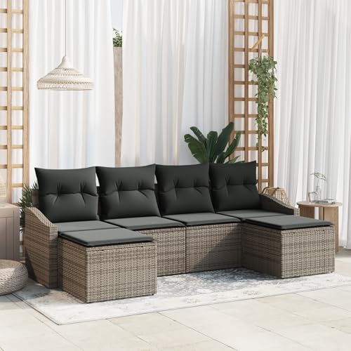 QZZCED 6-teilige Garten-Essgruppe mit Kissen Graues Poly-Rattan Terrassensofa Set Outdoor Sofa Set für Innenhöfe QZZCED 6-teilige Garten-Essgruppe mit Kissen Graues Poly-Rattan Terrassensofa Set Outdoor Sofa Set für Innenhöfe von QZZCED
