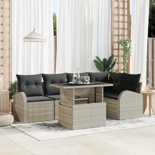 QZZCED 6-teiliges Garten-Sofa-Set mit Kissen, Hellgrau, Poly-Rattan Gartenmöbel Set Terrassenmöbel Set für Rasenflächen QZZCED 6-teiliges Garten-Sofa-Set mit Kissen, Hellgrau, Poly-Rattan Gartenmöbel Set Terrassenmöbel Set für Rasenflächen von QZZCED