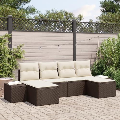 QZZCED 6-teiliges Garten Sofa Set mit Kissen Braun Poly Rattan Balkon Sofa Set Outdoor Lounge Möbel für Balkone von QZZCED