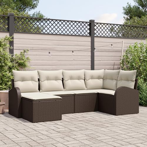 QZZCED 6-teiliges Garten Sofa Set mit Kissen Braun Poly Rattan Garten Couch Set Outdoor Lounge Möbel für Balkone von QZZCED