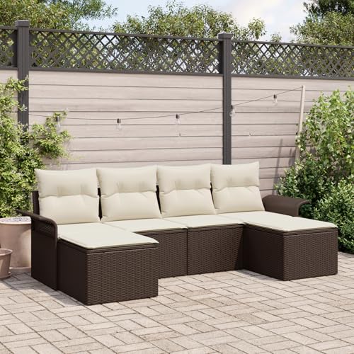 QZZCED 6-teiliges Garten Sofa Set mit Kissen Braun Poly Rattan Gartenmöbel Set Outdoor Lounge Möbel für Rasenflächen QZZCED 6-teiliges Garten Sofa Set mit Kissen Braun Poly Rattan Gartenmöbel Set Outdoor Lounge Möbel für Rasenflächen von QZZCED