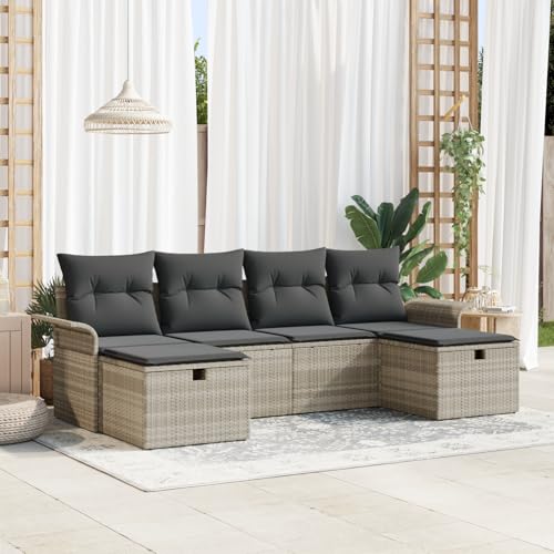 QZZCED 6-teiliges Garten Sofa Set mit Kissen Hellgrau Poly Rattan Outdoor Sofa Set Outdoor Lounge Möbel für Balkone von QZZCED